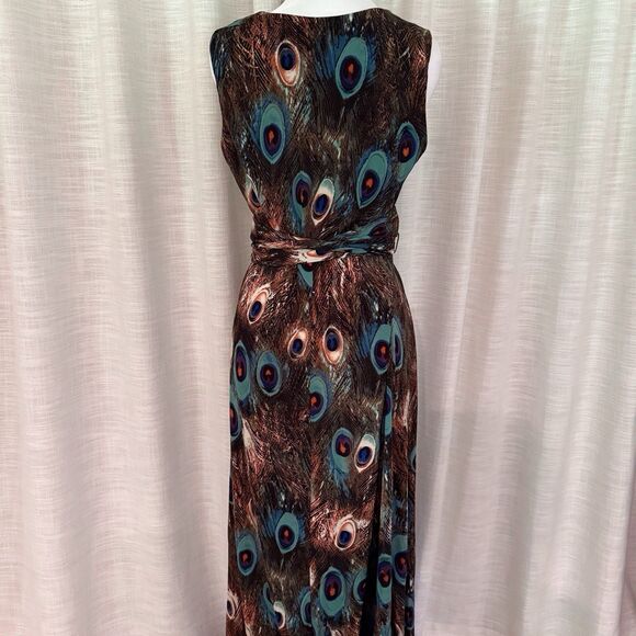 Kasper‎ Womens Sleeveless Maxi Dress Sz Small Peacock Tie Waist Stretch Wedding - Picture 5 of 16